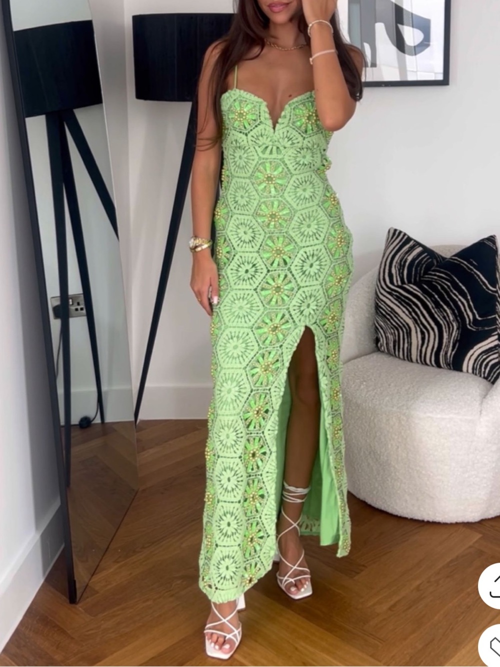 ASOS Design Green Pearl Sequin Beaded Embellished Crochet Maxi Dress NWOT 10